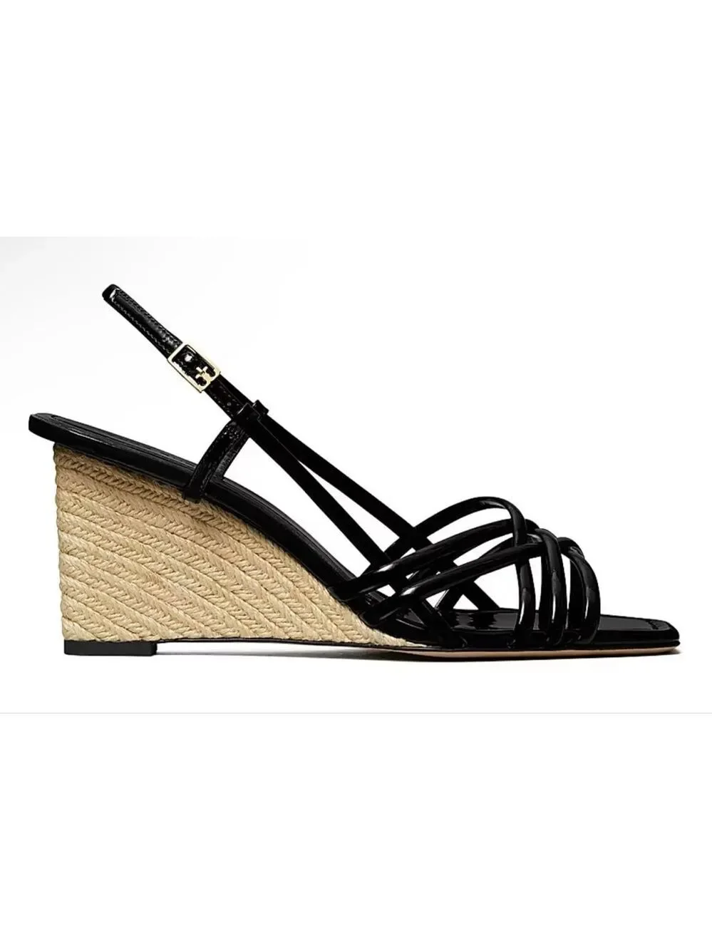 NWT Tory Burch Multi Strap Wedge Sandals Perfect Black Beige 8.5